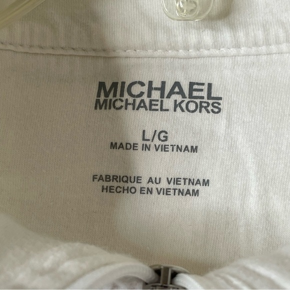 Michael Kors 100% Cotton Long Sleeve Ribbed Pullover 1/4 Zip Sweater White Large - Picture 7 of 7
